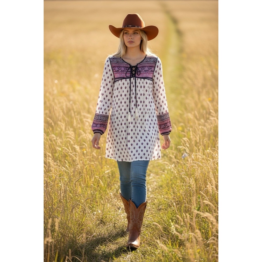 Tassels N Lace Tunic Women S Boho Floral Bohemian Cowgirl Concert‎ Western Top